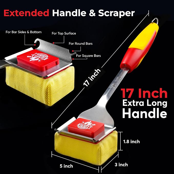 Grill Brush Bristle Free - Safe Grill Brush for Outdoor Grill, SteamWizards BBQ Grill Cleaner Brush Kit, Replaceable Head, Fire Resistant Grill Scraper Tool, Dishwasher Safe - Men/Dad