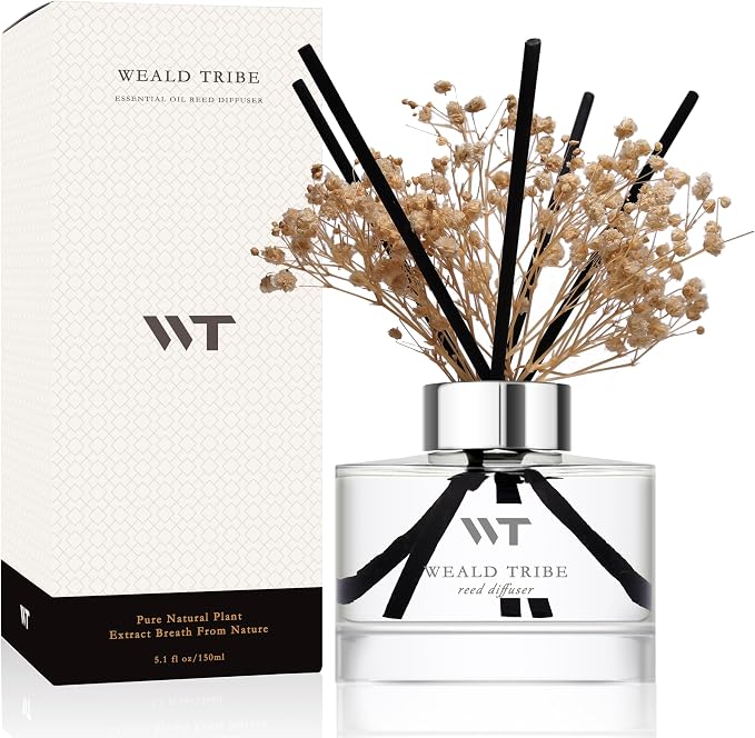 Flower Reed Diffuser Set Vanilla Cinnamon Scent for Bathroom Accessories Shelf Decor & Air Fresheners, Fresh Air Sticks Defusers with 5.1 fl oz Essential Oils, House Office Decor & Gifts