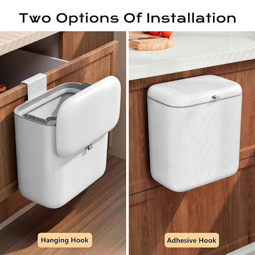 Hanging Trash Can with Lid, Kitchen Compost Bin, Waterproof Odor-Blocking Countertop Trash Can for Cabinet Door, Under Sink, Bathroom, RV and Office