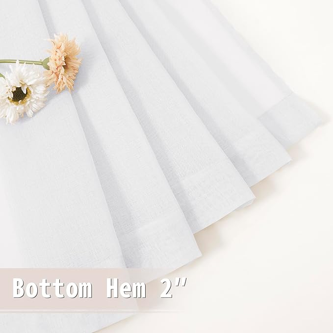 Tollpiz Short Sheer Door Curtains Closet Linen Textured Curtains Sheer Doorway Light Filtering Voile Patio Glass Door Rod Pocket Curtain French Door, 54 x 40 inches Long, White, Set of 1 Panel