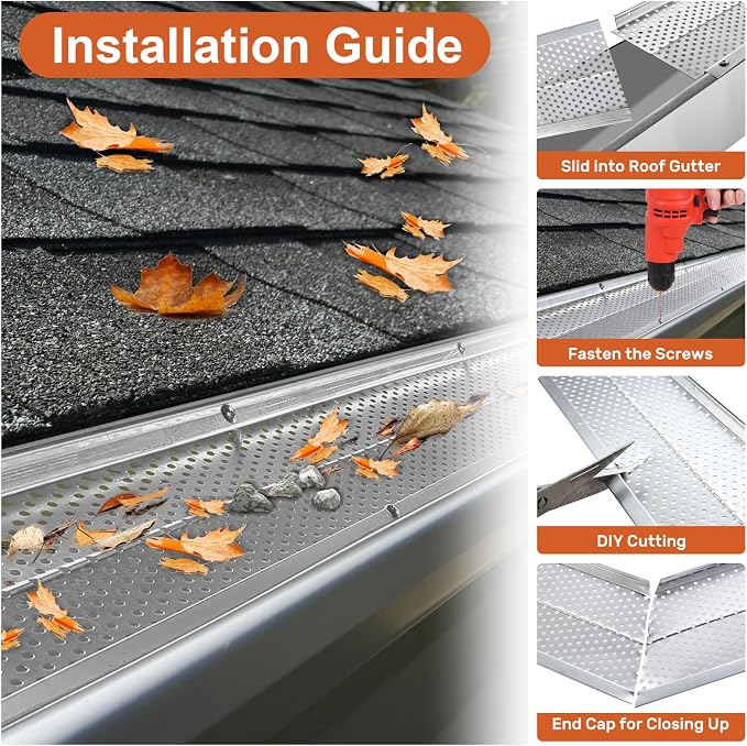 5 inch Gutter Guard, 39 Pack,156ft, Aluminum Mesh Leaf Guards, DIY Leaf Filter Gutter Protection Cover, Raptor Gutter Guard Cleaning Tools for Downspout, Roof, with Screws