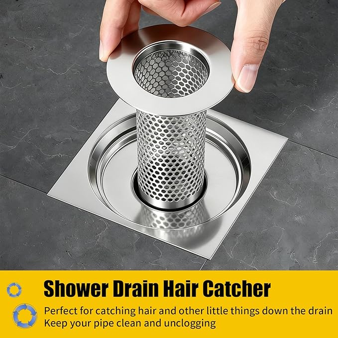 Bathroom Sink Drain Strainer, Bathtub Drain Hair Catcher, 304 Stainless Steel Shower Drain, Deep Basket Cover, Anti-Clog for Pet Hair, Universal Tub Drain Filter