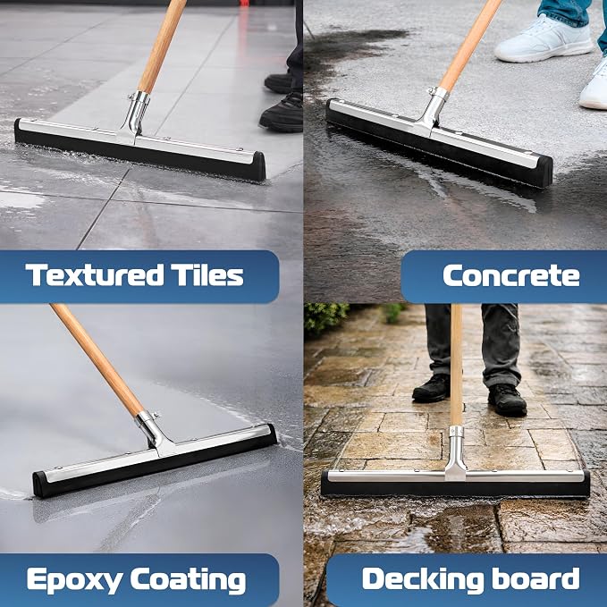Uneven Surface Floor Squeegee 18’’, Double Foam Blade Garage Squeegee, Taper Pole Connection - Handle Sold Separately for Tiles, Concrete and Asphalt