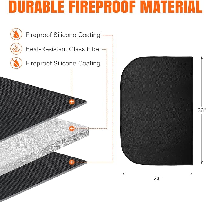 INNO STAGE Fireplace Rugs Blanket Fire Resistant 24 X 36 X 0.04 Inch | D Shape, Fire-proof Hearth Mat Carpet, Protector in Front of Stove, Decks, Indoor, Outdoor, Fire Pit, Grill&Floor