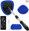 AstroAI 21" Extra-Long Windshield Cleaner Tool, Car Interior Detailing Cleaning Kit with Extendable Handle and 4 Upgraded Reusable Microfiber Pads, Auto Glass Wiper Brush Kit for Cars, Blue, 2 Pack