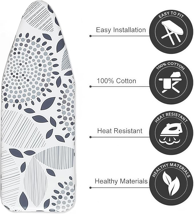 Ironing Board Cover with Two 5MM Thick Feltpads,13"x43"Heat Resistant Replacement Ironing Board Cover and Pad,Fits Standard Ironing Boards,Durability and Easy to Install