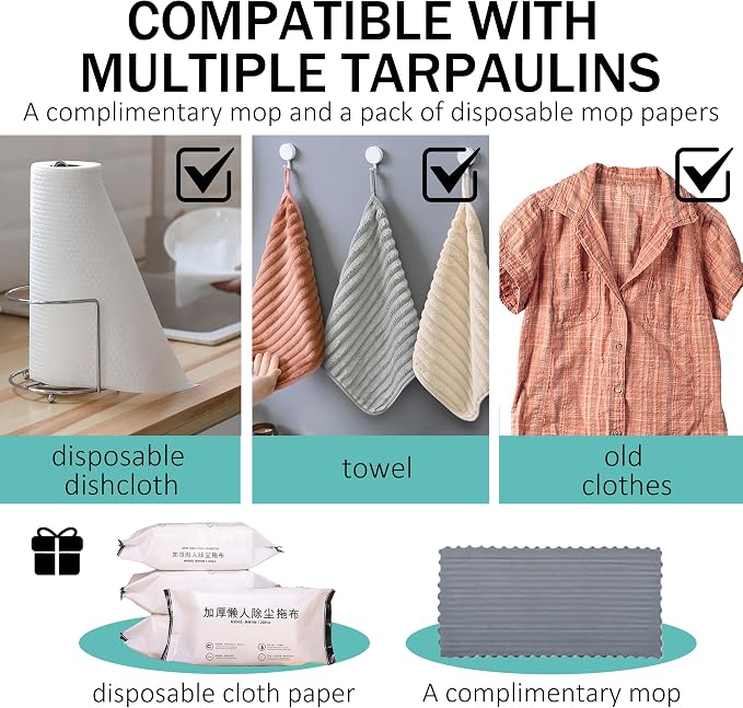 10.2x4.1x49.2 Hands Free Multipurpose Flat Mop, Zero Touch Snap Grip Mop, Auto Clamp & One-Click Release, Long Handle to Save Your Back, 360° Rotation Head, Dry Wet Use, Fits Any Cloth (Set A)