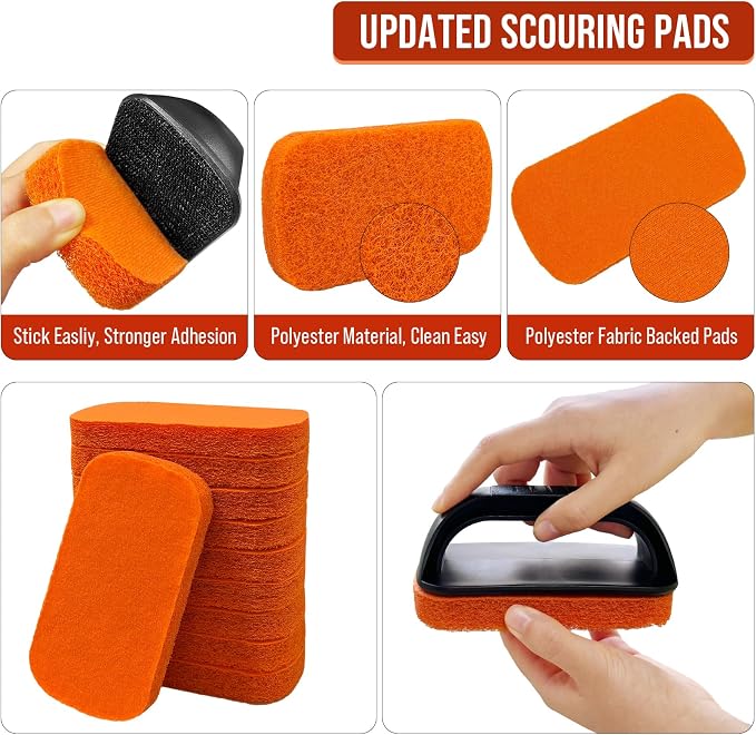 Griddle Cleaning Kit for Blackstone, Non-Scratch Scouring Pads for Kitchen | 10 Scrubber Pads and 2 Handles
