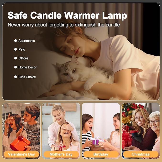 Candle Warmer Lamp with Timer Dimmable, Birthday Gifts for Women Mom, House Warming Gifts New Home Decor, Wax Melt Warmer for Jar Candles, Home Bedroom Decor with 2 Bulbs