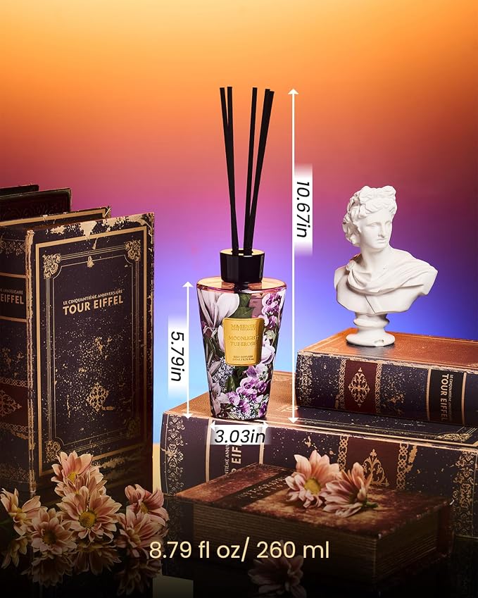 M&SENSE Reed Diffuser, Moonlight Tuberose, 8.79 oz Natural Essential Oil | Non-Toxic Organic, Long-Lasting Fragrance, Ideal for Living Room, Bedroom, Gifts for Women