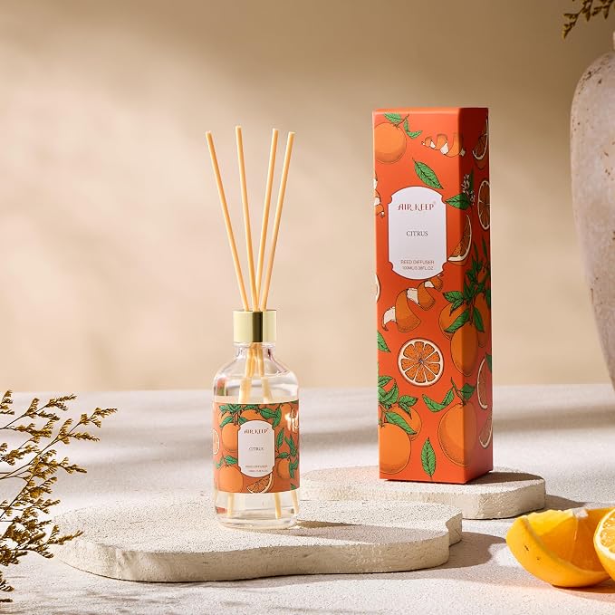 Reed Diffuser Oil Set with Reed Sticks,Citrus Aromatherapy Oil Scent Diffuser for Home Office Bathroom Decoration Perfume and Gifts 3.38oz/100ml