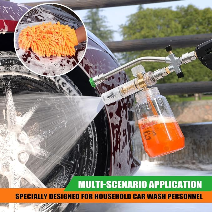 Dual Connector Foam Cannon for Pressure Washer, Pressure Washer Gun with Foam Cannon and 5 Power Washer Sprayer Nozzles Tips for Car Wash Kit Power Washer Gun Foam Soap Cannon for Car Snow Foam Lance