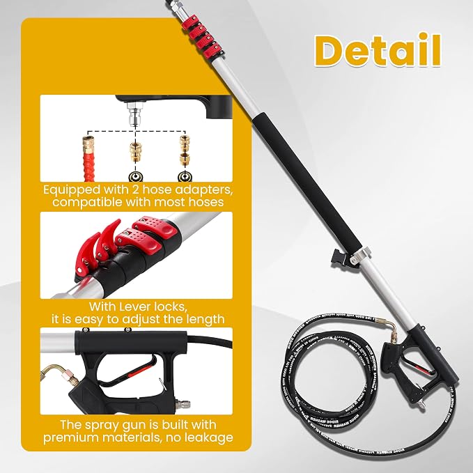 M MINGLE 20 FT Telescoping Pressure Washer Wand with Brush Head | Gutter Cleaner Attachment, 5 Nozzle Tips and Hose Adapters, Ideal for House Exterior, Window & Roof Cleaning