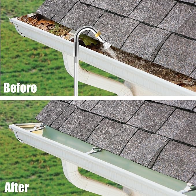Gutter Cleaning Tools from The Ground, 20FT Reach Telescoping Gutter Cleaner Tool, Rain Gutters Cleaning Wand with 360° Metal Head, Gutters Cleaner Hose Attachment & Connection Adapter