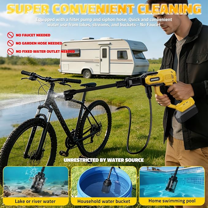 Cordless Portable Washer for Dewalt 20V Battery, 1000 PSI Portable Handheld Washer with Brushless Motor, 6-in-1 Nozzle, 3 Level Adjustable for Car Yard Fence Wall Clean (Battery Not Included)