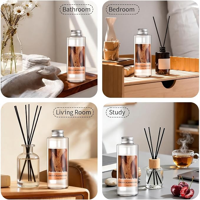 STRN Reed Diffuser Oil Refill, Ebony Agarwood Scented Diffuser 200ML | Summer Long-Lasting Fragrance for Living Room, Bedroom, Office, Home Décor