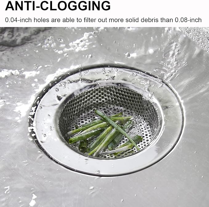 LASSHSWA 2 Pcs Kitchen Sink Strainer Stainless Steel, Mesh and Punching, Kitchen Sink Drain Strainer, Sink Strainers with Large Wide Rim 4.5" Diameter for Kitchen Sinks