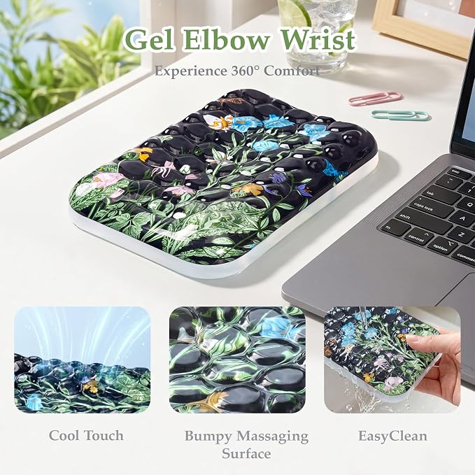 Ospelelf Desk Elbow Rest Pad, Gel Arm Rest for Keyboard and Mouse, Bushes | Ergonomic Wrist Support for Computer Typing Pain Relief, Cool-touch, Heat Resistant, Office Home Driving Gaming Use