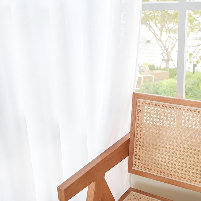 YoungsTex 63 Inch Length White Linen Curtains 2 Panels for Living Room, Light Filtering Drapes Semi Sheer with Rod Pocket Back Tab Lightweight for Bedroom, 52 X 63 Inch