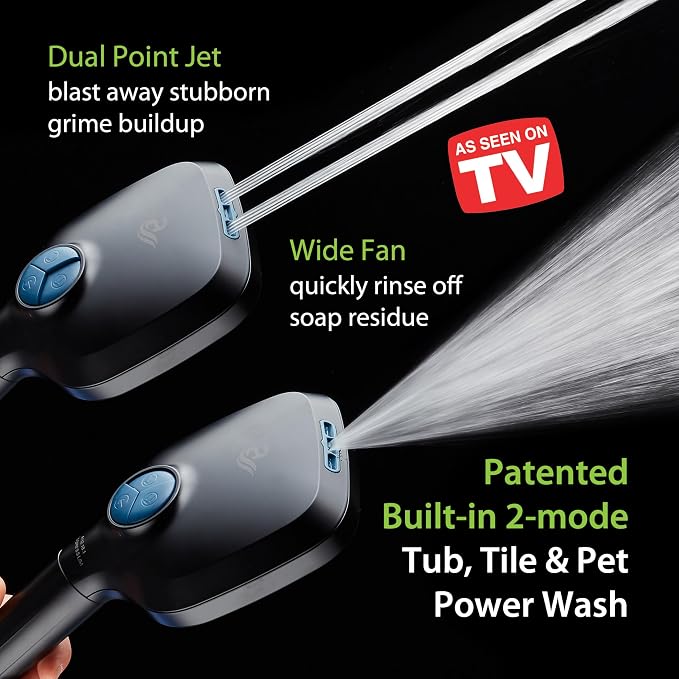 AquaCare 82-Mode High Pressure 6-way Combo with Filter & 2-mode Power Wash | Filters Chlorine & Toxins, Softens Hard Water for Healthy Skin & Hair. Handheld Shower Head Cleans Tub, Tile & Pets / Black
