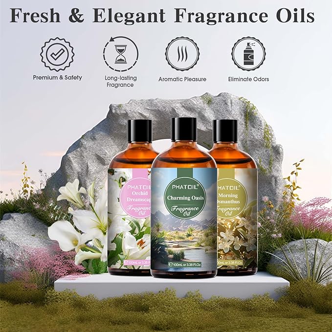 PHATOIL Morning Osmanthus Fragrance Oil for Diffuser Aromatherapy 3.38FL.OZ | Long Lasting Scented Oils For Humidifier, Air Freshener, DIY Soap Candle, Scent Project Making, Aroma Oil for Home Freshening