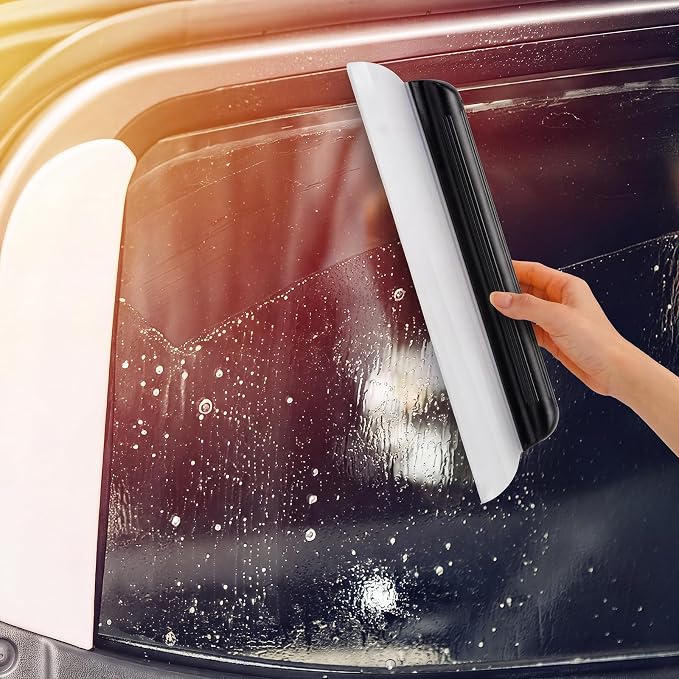 2 Pack 14 Inch Car Drying Squeegee Black Silicone Window Blade | Flexible Silicone for Drying Windshield Shower Glass, Bathroom Window Cleaner, T-bar Design, Long Handle Wash Tool
