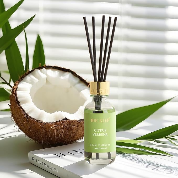 Reed Diffuser Set, 3.38 fl oz (100 ml) - Cirtus Verbena Oil Diffusers with 8 Reed Sticks, Home Fragrance Reed Diffuser for Bathroom Shelf Decor