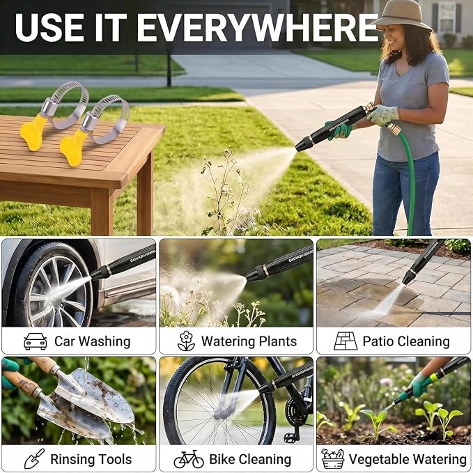 2026 High Pressure Power Washer Nozzle with Metal Connector Set, Heavy Duty Garden Hose Sprayer & Pressure Washer Hose Attachment for Car Washing & Outdoor Cleaning Accessory