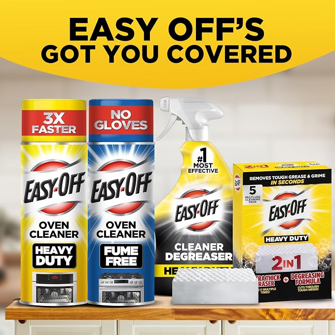 Easy‑Off Heavy Duty 2‑in‑1 Ultra Thick Eraser & Degreasing Formula, 5 Multi‑Use Cleaning Pads — Cuts Through Tough Grease & Grime in Seconds