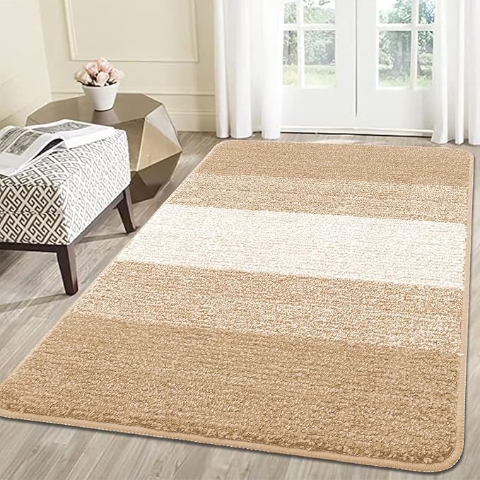 Kitinjoy Indoor Outdoor Door Mat, 59x36 Non-Slip Absorbent Dirt Trapper, Low-Profile Washable Inside Entrance Front Floor Mat, Sturdy Soft Entry Doormats for Entryway, Beige