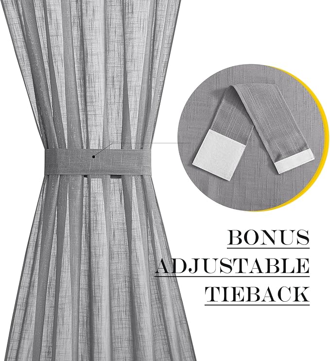 NICETOWN Semi Sheer Curtains 64 inches Long for Front French Door, Farmhouse Light Filtering Window Panels for Glass Office, Door Window Covering with Tieback, 26 Inches Wide, 1 Panel, Dark Grey