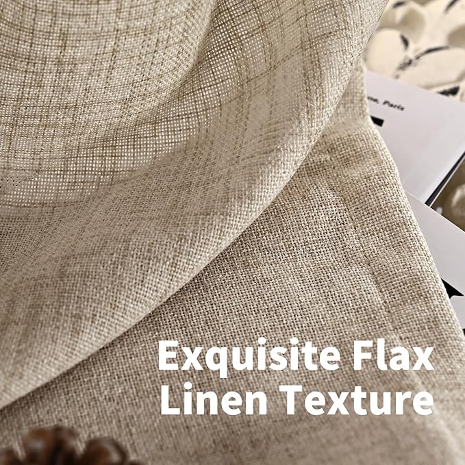 YoungsTex Short Linen Curtains 40 Inch Length for Cafe Window, Small Drapes Light Filtering with Back Tab for Bathroom Kitchen Window, 2 Panels, 40 X 40 Inch