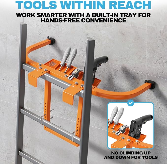 Heavy Duty Ladder Stabilizer with Tool Tray | 500 LBS Capacity, 34" Wide Steel Standoff Arms for Gutter Cleaning, Roofing & Wall Work, Fits Extension, Straight & Telescoping Ladders - Anti-Slip