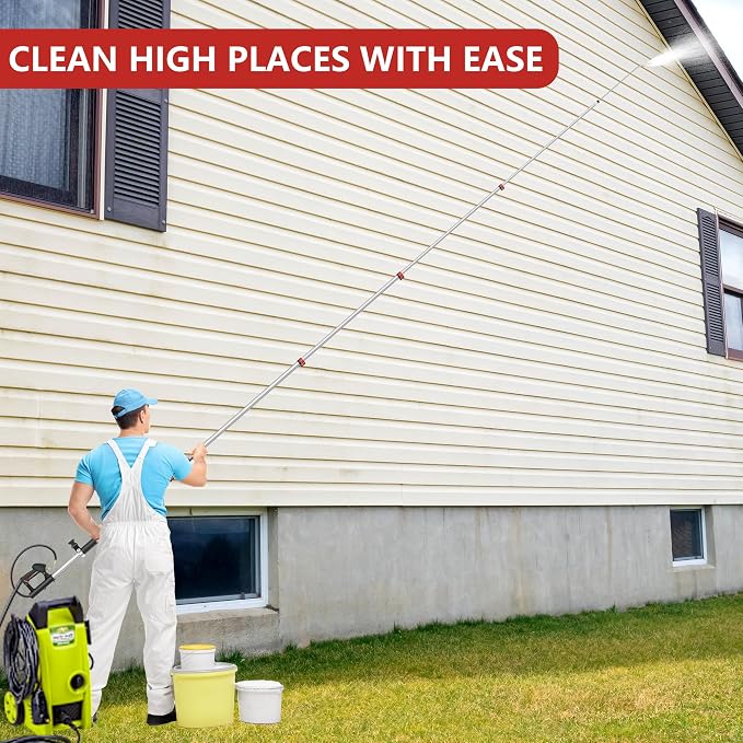 24 FT Telescoping Pressure Washer Wand - Gutter Cleaner Attachment with Power Washer Extension Wands, 7 Spray Nozzle Tips, 3 Hose Adapters, Brush and Support Belt