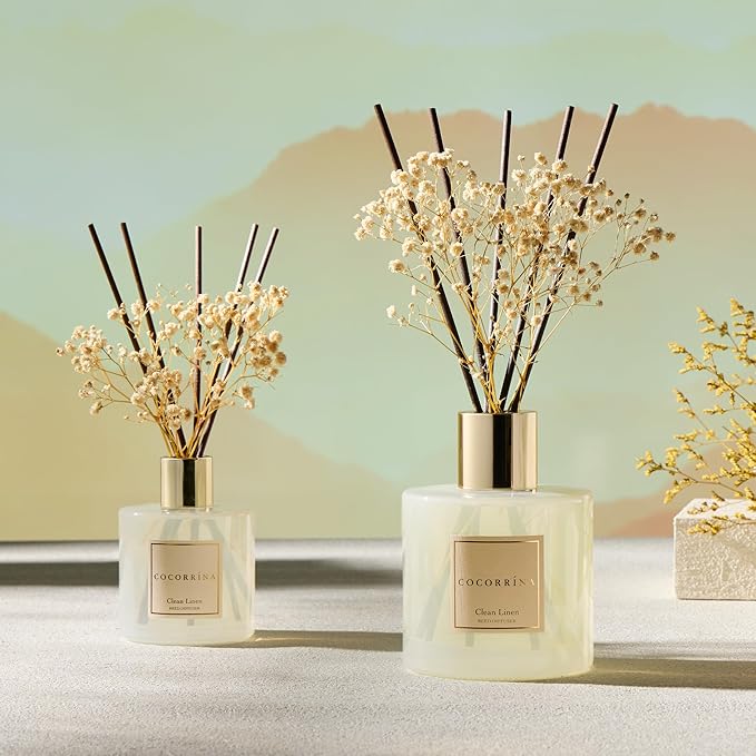 Reed Diffuser - Clean Linen 17 Fl.oz Reed Diffuser with 8 Sticks Scented Diffuser with Preserved Flowers for Bathroom Home Decor