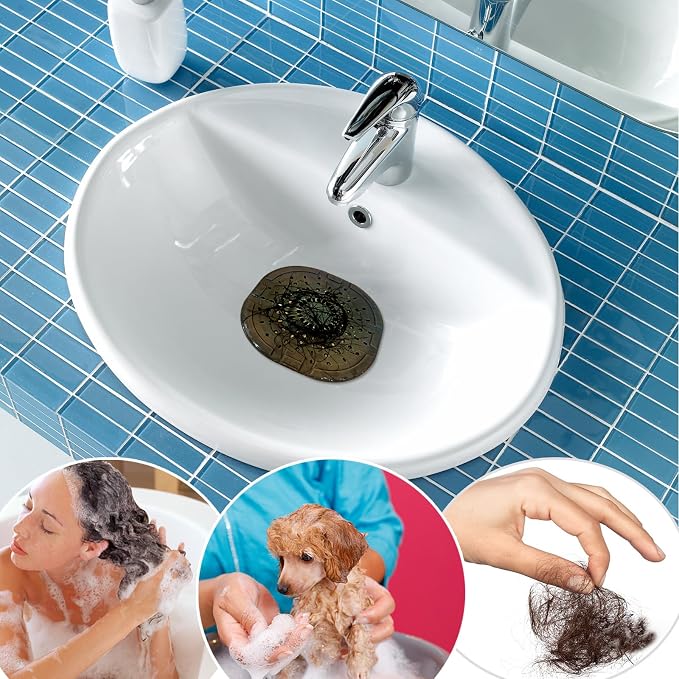 Bovinde Hair Drain Catcher,Square Cover for Shower 2 Pack (Black Brown) | Drainer Cover Silicone Hair Stopper with Suction Cups,Protector Accessories,Easy to Install Suit for Bathroom,Bathtub,Sink