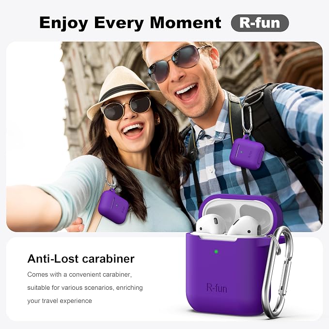 for AirPods 1/2 Case, Soft Silicone Protective Cover with Keychain and Cleaning Pen, Compatible with AirPods 2nd/1st Generation (2016/2019), Full Drop Protection Cover, Purple