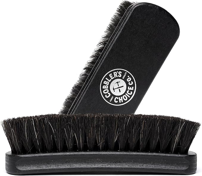 Premium Shoe Brush - Horsehair Shoe Brush - Concaved Handle for Premium Grip, Black
