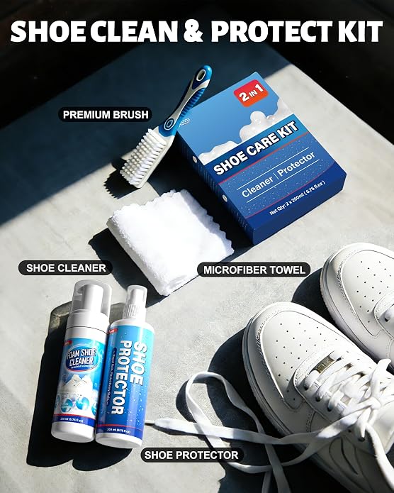 Jevvu Shoe Cleaner, Sneaker Cleaner Foam for Removing Stains and Dirt, Shoe Cleaning Kit for White Shoes