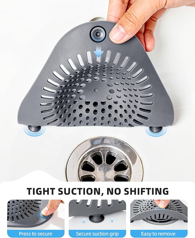MR.SIGA Shower Drain Hair Catcher, Bathroom Sink Drain Strainer, Hair Stopper with Pull-tab, 3 Pack, Gray