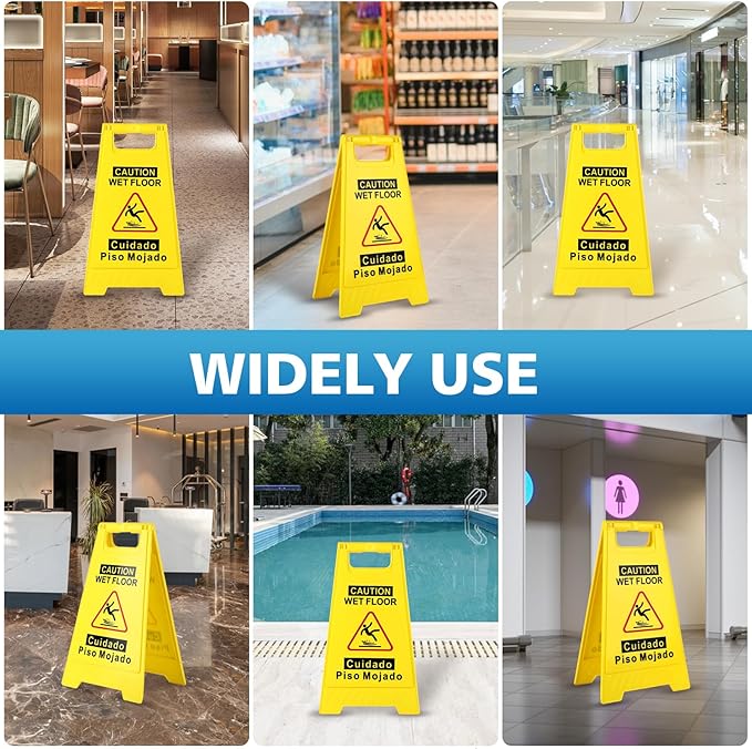 1-Pack Caution Wet Floor Sign,17.5" Height,Bright Yellow Double-Sided Folding A-Shaped Frame Design, Bilingual Caution Message