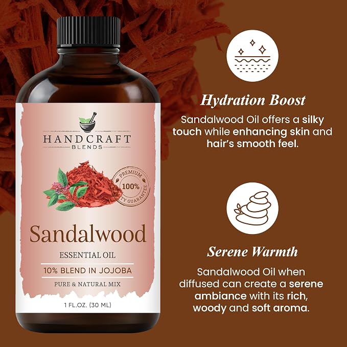 Handcraft Blends Sandalwood Essential Oil – 1 Fl Oz – Pure and Natural – Premium Grade Essential Oil for Diffuser and Aromatherapy, Skin, Massage, Candle and Soap Making Fragrance