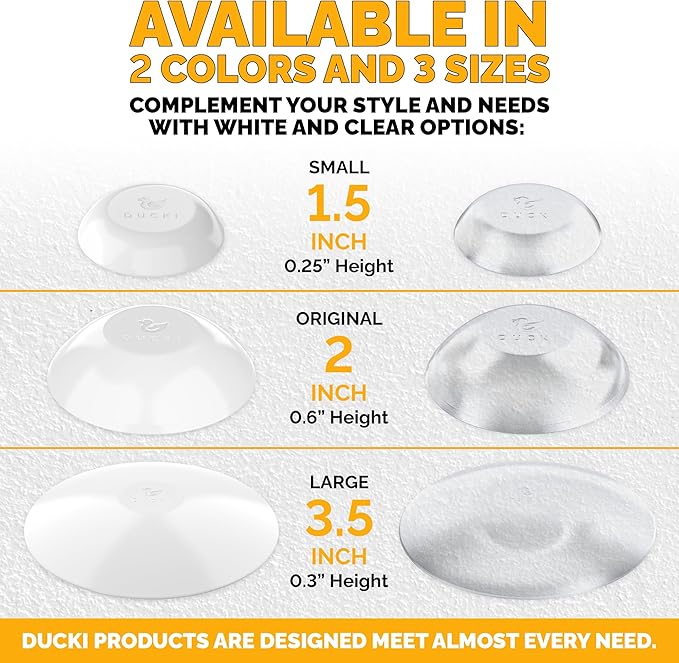 Ducki Door Stop Wall Protector | Self Adhesive Door Knob Wall Protectors from Door Knobs | Rubber Door Stoppers for Wall Damage & Noise | Durable, Shock Absorbent & Discreet | 8 Pack White Door Stops