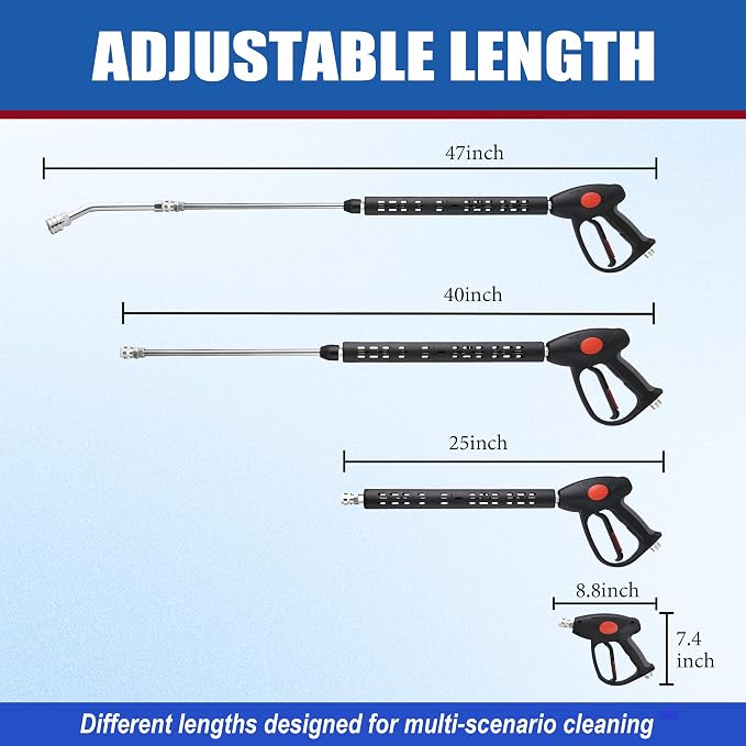 M MINGLE High Pressure Washer Gun with Extension Wand & 30° Curved Rod | Compatible with M22 14mm/15mm Fitting, 5 Nozzle Tips, 4000 PSI, for Car/Patio/Driveway Cleaning