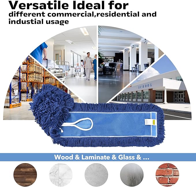MATTHEW CLEANING 24'' Industrial Strength Cotton Dust Mop Refill Washable Replacement Heads For Residential & Commercial Use Fit Standard Dust Mop Frames, Hardwood, Laminate, Concrete Floors 1 Pack