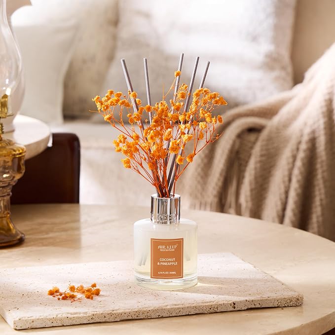 Reed Diffuser Set,6.76 fl oz (200 ml) - Coconut & Pineapple Oil Diffusers with 8 Reed Sticks, Home Fragrance Reed Diffuser for Bathroom Shelf Decor