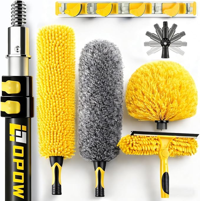 20 Foot High Ceiling Duster Kits with 5-12ft Heavy Duty Extension Pole | High Reach Duster for Cleaning,Microfiber Feather Duster,Cobweb Duster,Ceiling Fan Duster,Window Squeegee & Cleaner