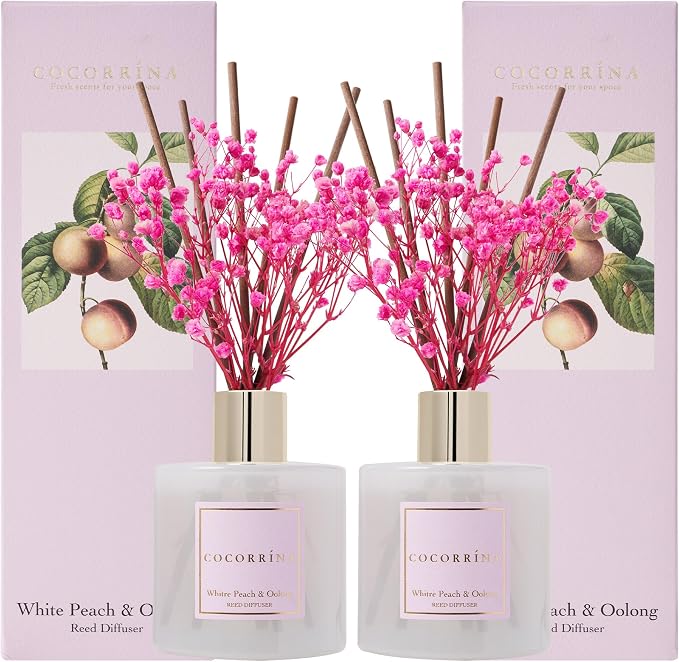 Reed Diffuser Set - White Peach& Oolong Reed Diffuser 2 Packs 6.7oz Scent Fragrance Oil Diffuser for Bedroom Bathroom