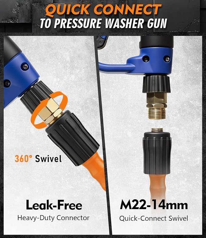Pressure Washer Hose 50 ft, 4200 PSI Steel-Braided & Durable - Flexible & Kink-Resistant, Power Washer Hose with M22-14mm Stainless Steel Swivel Plug, Hot/Cold Water Compatible - Black