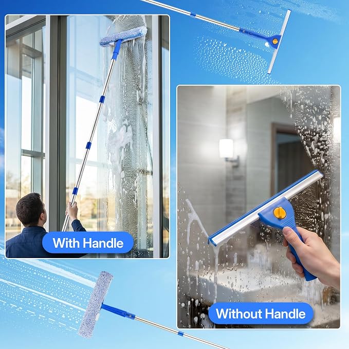 10Ft Professional Window Cleaning Kit with Bucket for Home & Commercial | 120" High Window Squeegee, Microfiber Scrubber, 3 Gal Bucket, Window Cleaning Equipment Washing Kit, Cleaner Tool for Outdoor